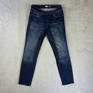 Old Navy Rockstar Jeans Womens 0 Blue Denim‎ Pants Super Skinny Cropped Raw Hem